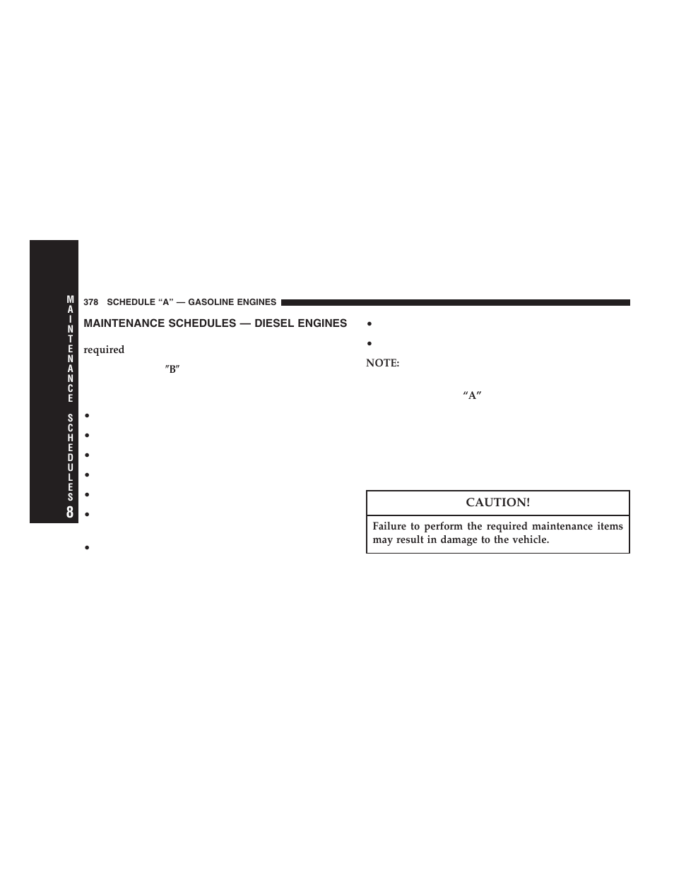 Maintenance schedules — diesel engines | Jeep 2005 Liberty User Manual | Page 378 / 424