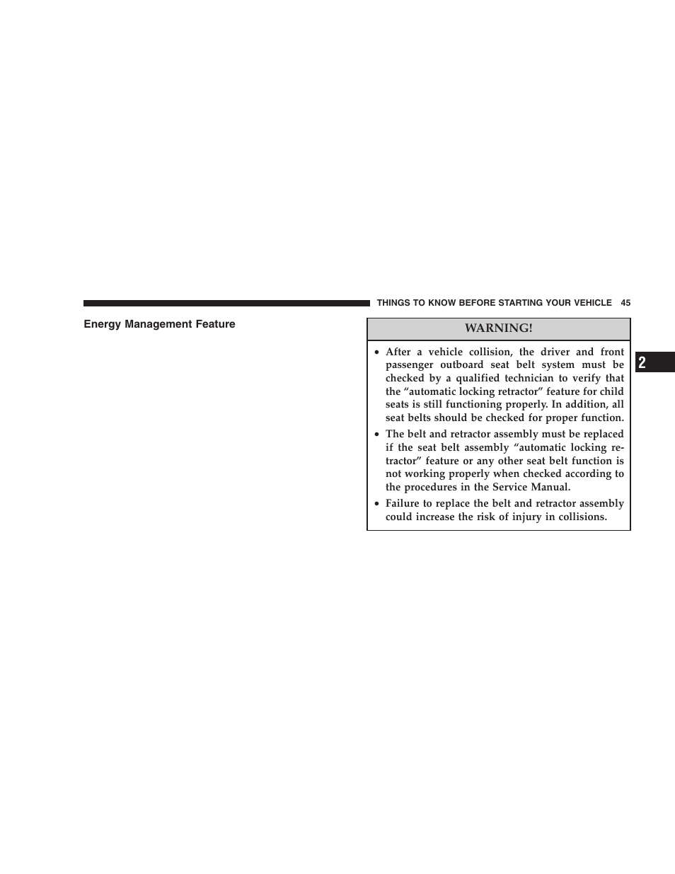 Energy management feature | Jeep 2005 Liberty User Manual | Page 45 / 424