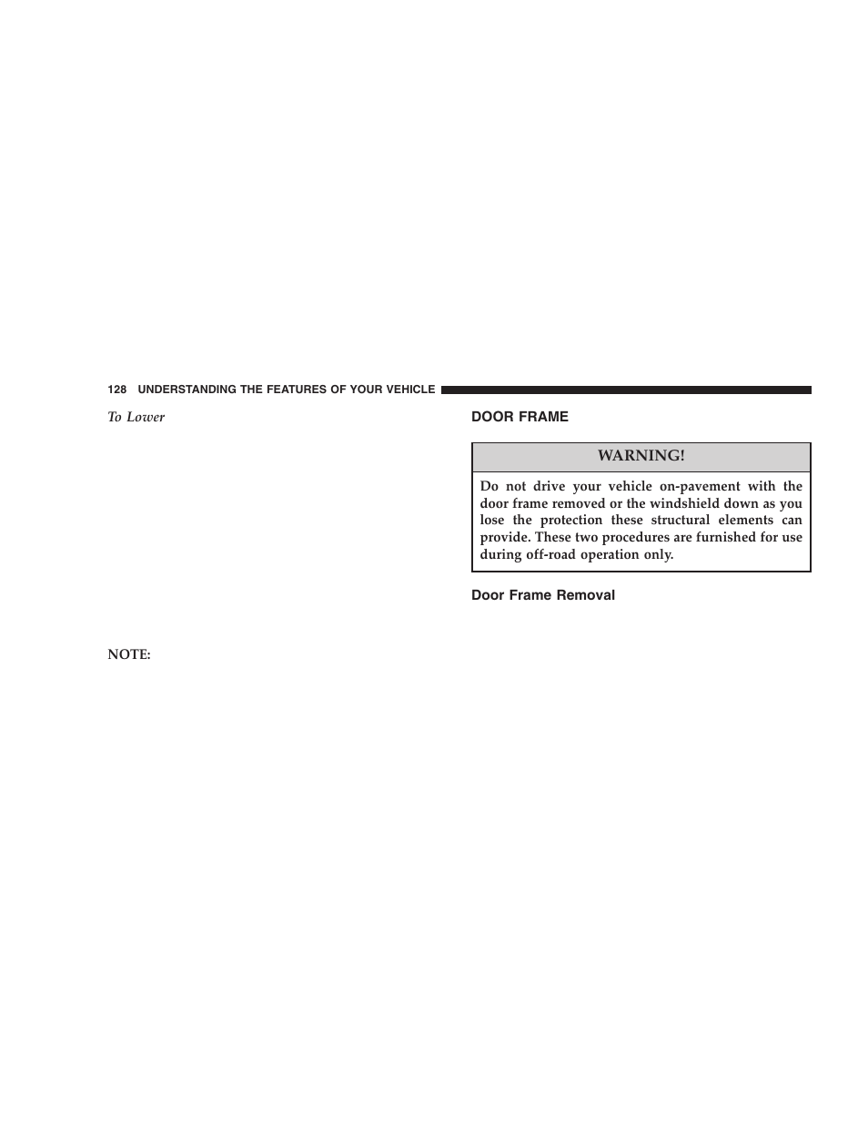 Door frame, Door frame removal | Jeep 2005 Wrangler User Manual | Page 128 / 352