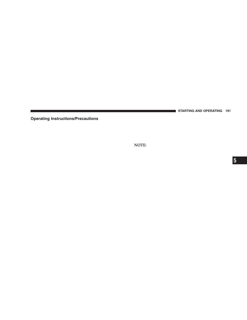 Operating instructions/precautions | Jeep 2005 Wrangler User Manual | Page 191 / 352