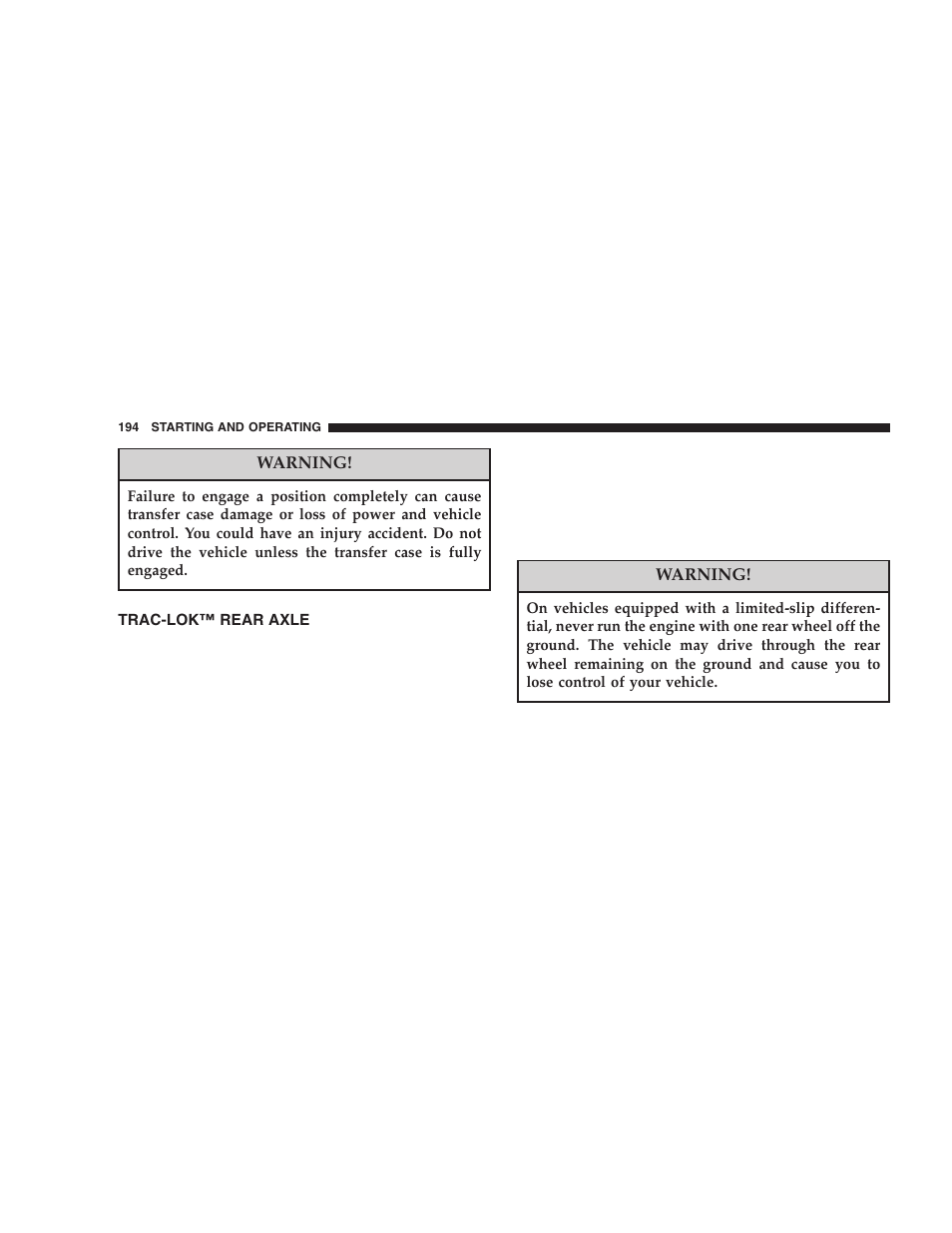 Trac-lok™ rear axle | Jeep 2005 Wrangler User Manual | Page 194 / 352