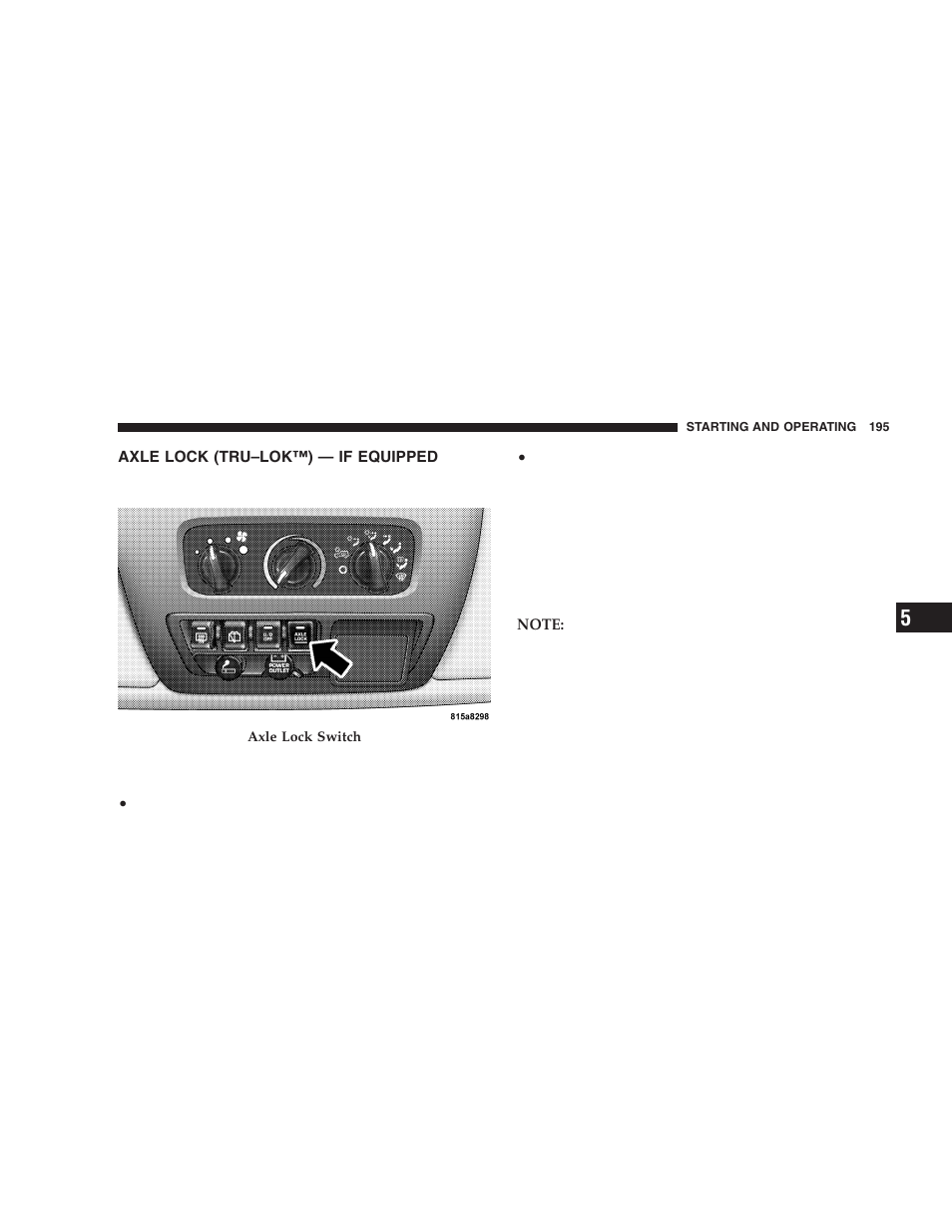 Axle lock (tru–lok™) — if equipped | Jeep 2005 Wrangler User Manual | Page 195 / 352