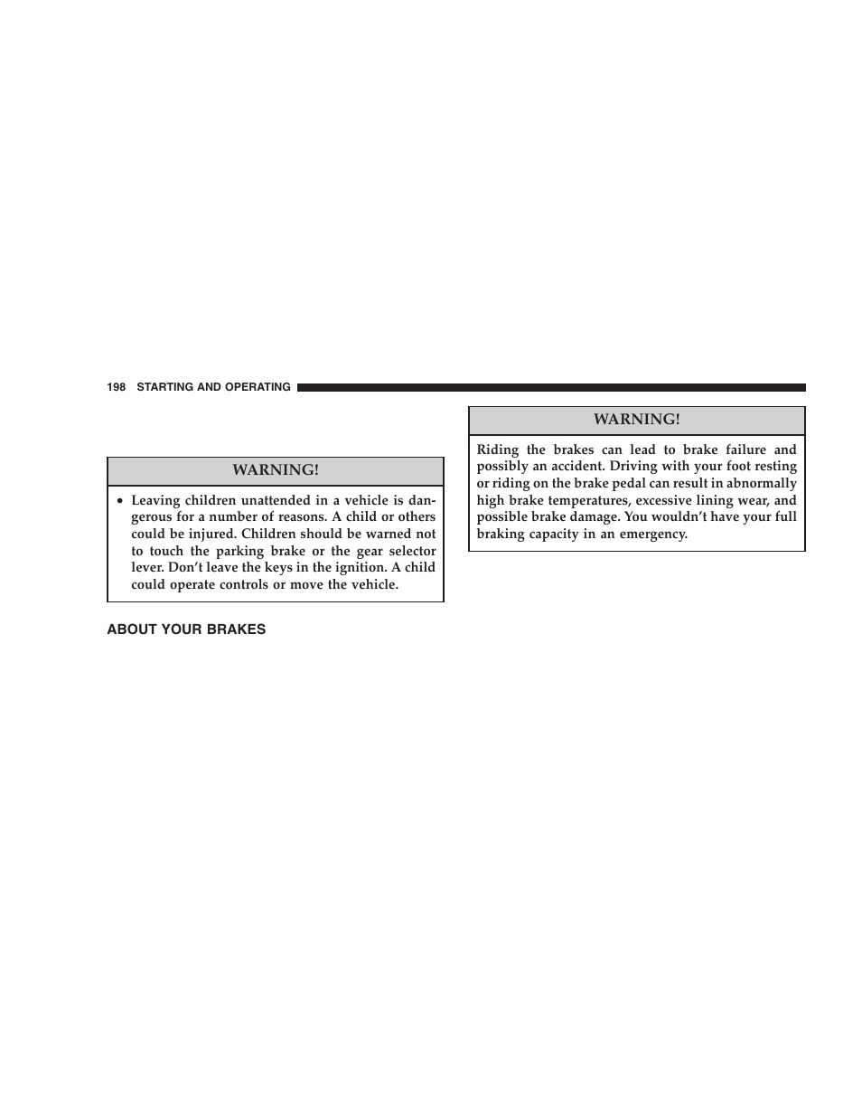 About your brakes | Jeep 2005 Wrangler User Manual | Page 198 / 352