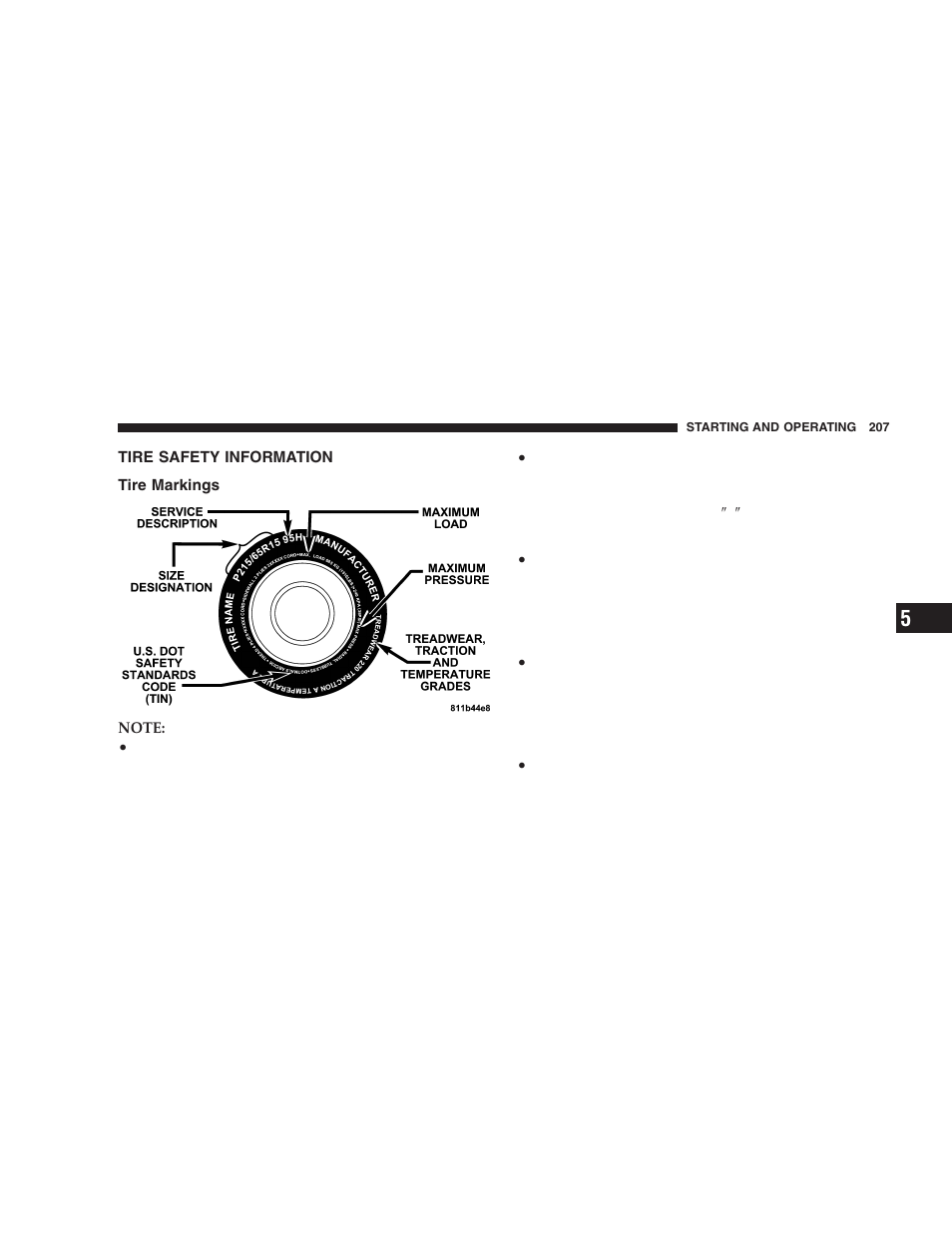 Tire safety information, Tire markings | Jeep 2005 Wrangler User Manual | Page 207 / 352