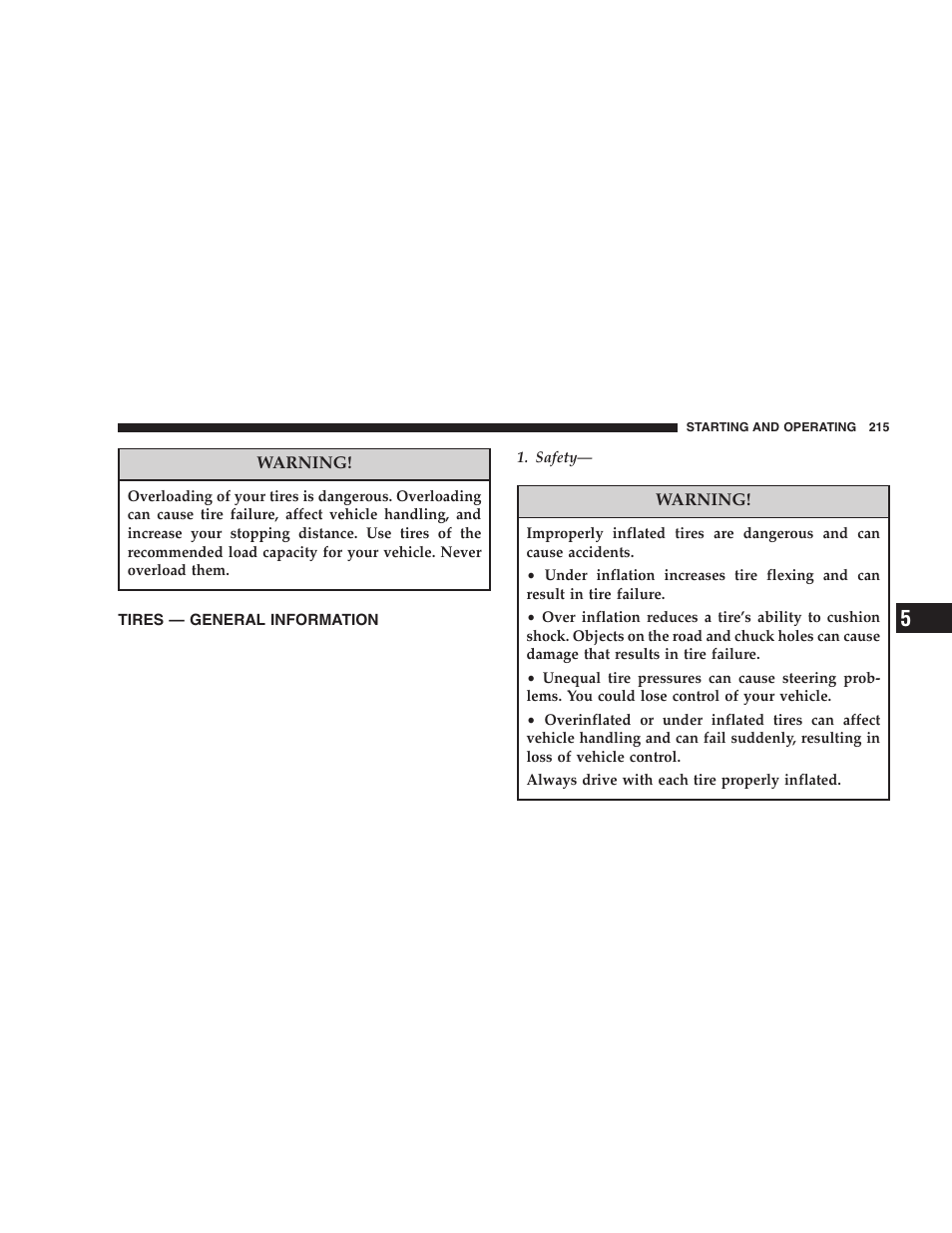 Tires — general information | Jeep 2005 Wrangler User Manual | Page 215 / 352