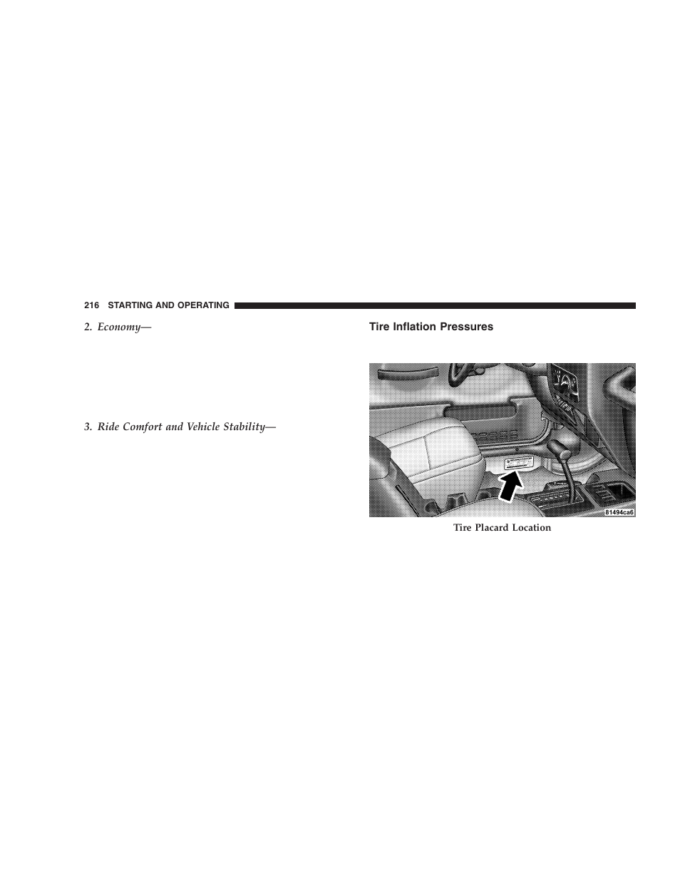 Tire inflation pressures | Jeep 2005 Wrangler User Manual | Page 216 / 352