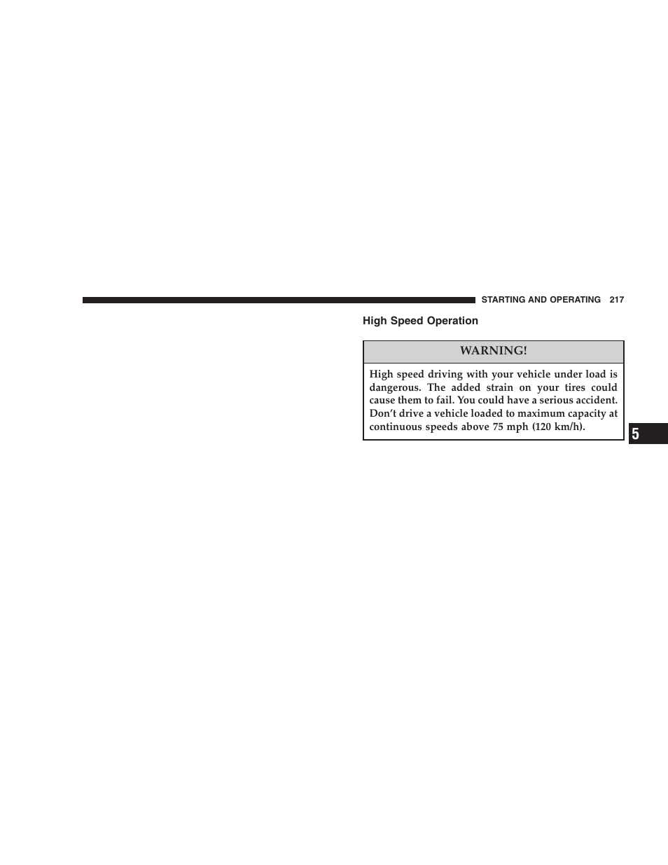 High speed operation | Jeep 2005 Wrangler User Manual | Page 217 / 352
