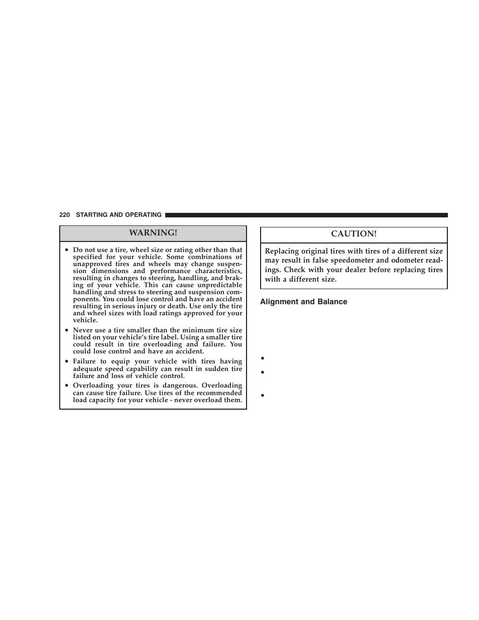 Alignment and balance | Jeep 2005 Wrangler User Manual | Page 220 / 352
