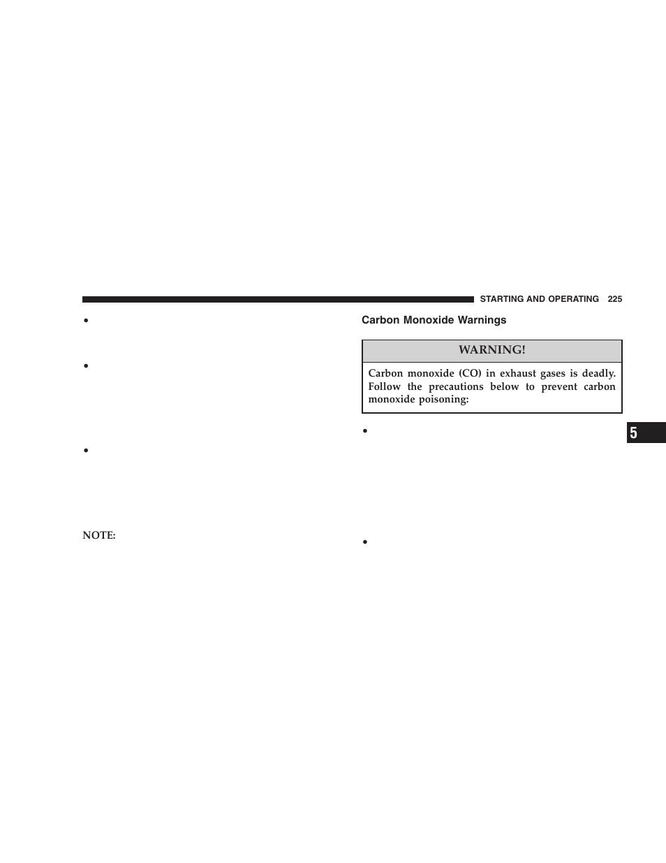 Carbon monoxide warnings | Jeep 2005 Wrangler User Manual | Page 225 / 352