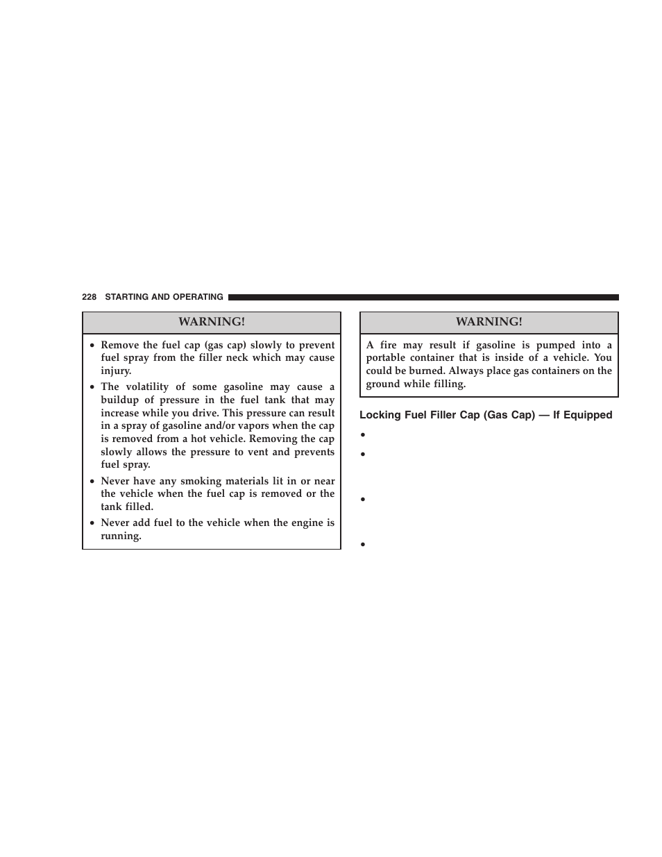 Locking fuel filler cap (gas cap) — if, Equipped | Jeep 2005 Wrangler User Manual | Page 228 / 352