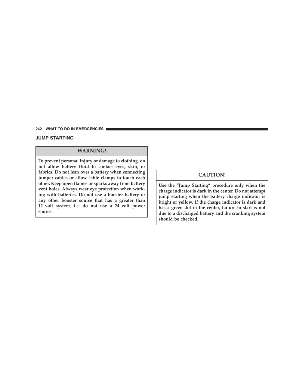Jump starting | Jeep 2005 Wrangler User Manual | Page 242 / 352