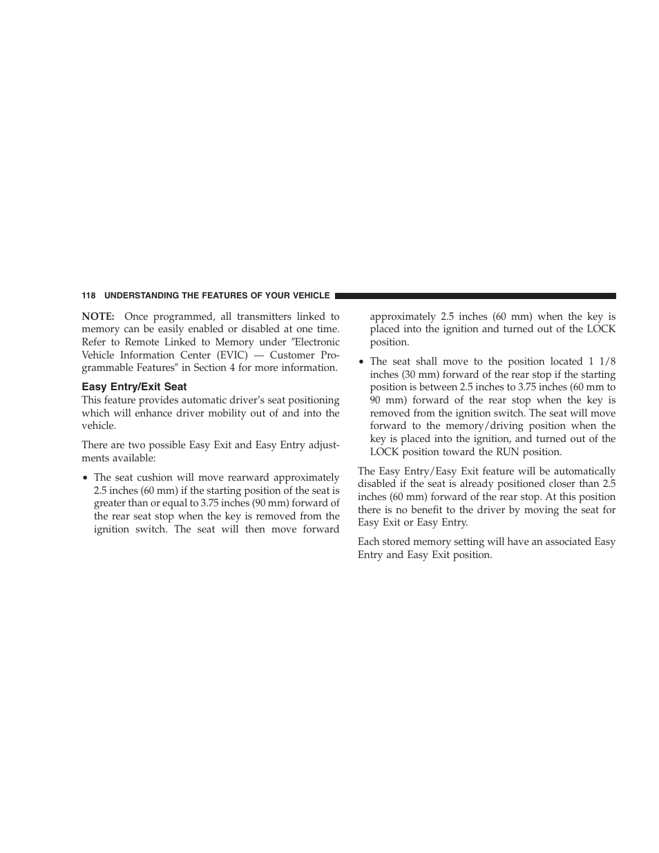 Easy entry/exit seat | Jeep 2006 Commander User Manual | Page 118 / 440