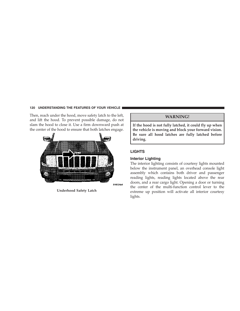 Lights, Interior lighting | Jeep 2006 Commander User Manual | Page 120 / 440