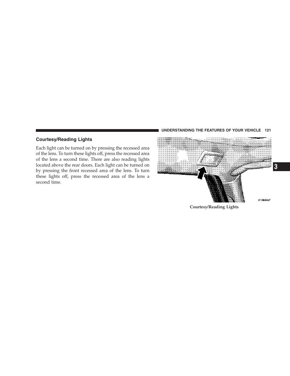Courtesy/reading lights | Jeep 2006 Commander User Manual | Page 121 / 440
