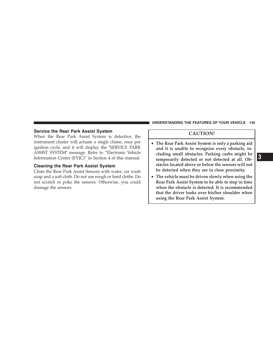 Service the rear park assist system, Cleaning the rear park assist system | Jeep 2006 Commander User Manual | Page 145 / 440