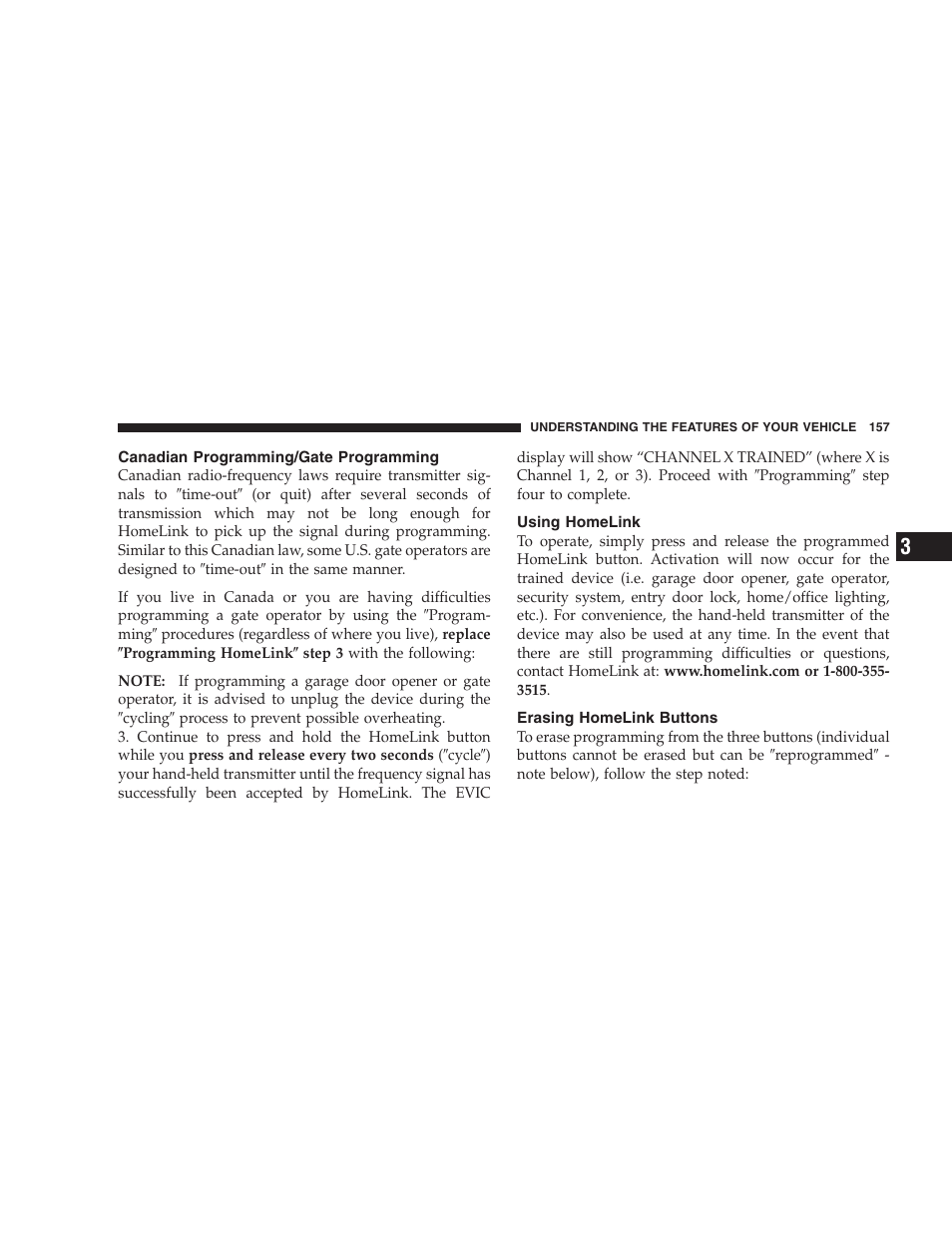 Canadian programming/gate programming, Using homelink, Erasing homelink buttons | Jeep 2006 Commander User Manual | Page 157 / 440