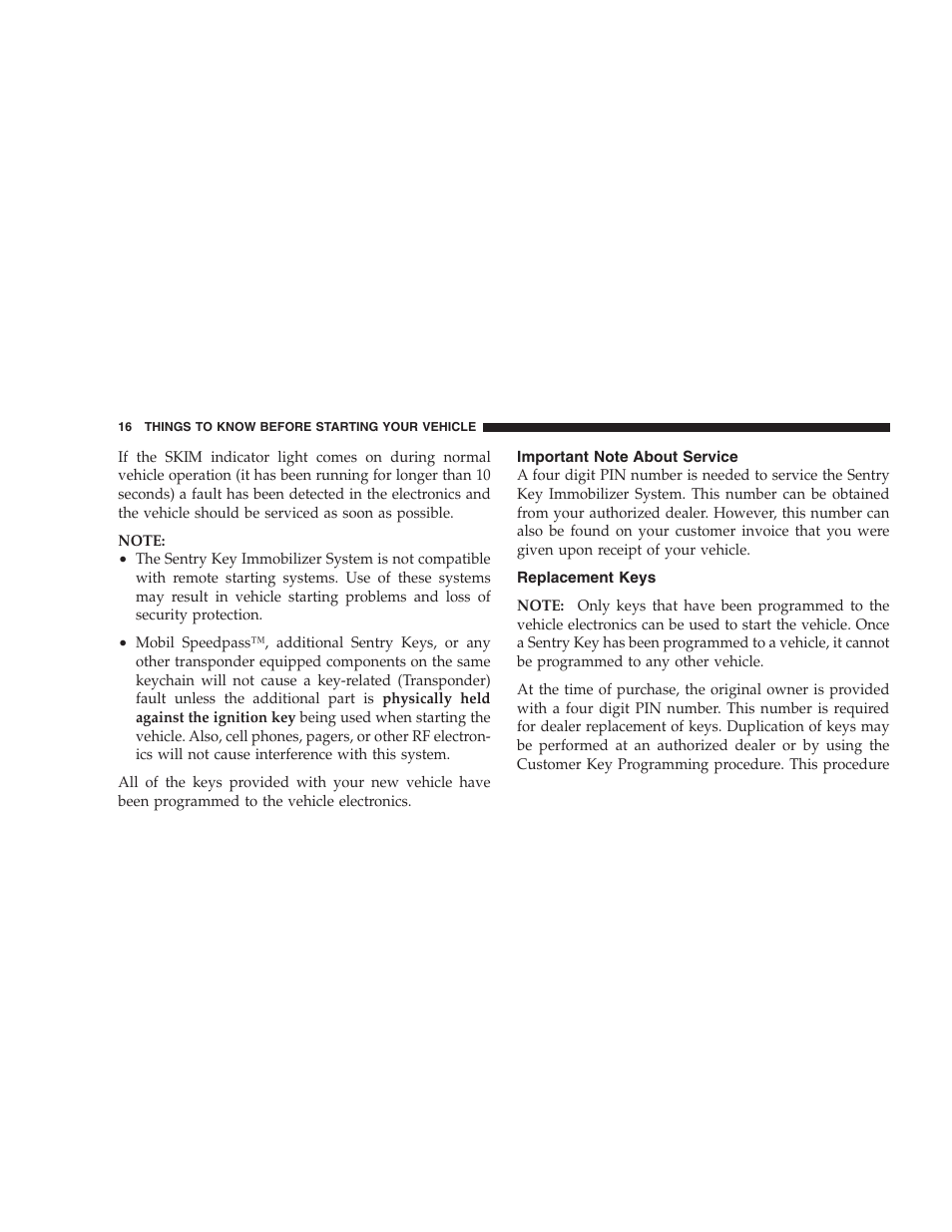 Important note about service, Replacement keys | Jeep 2006 Commander User Manual | Page 16 / 440