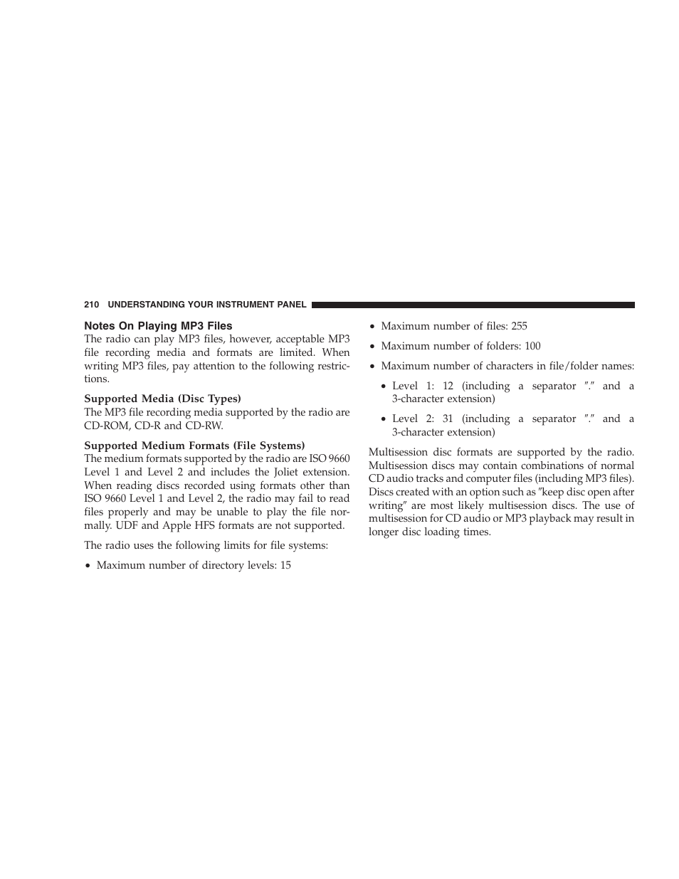 Notes on playing mp3 files | Jeep 2006 Commander User Manual | Page 210 / 440