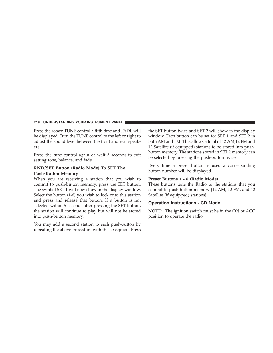 Operation instructions - cd mode | Jeep 2006 Commander User Manual | Page 218 / 440