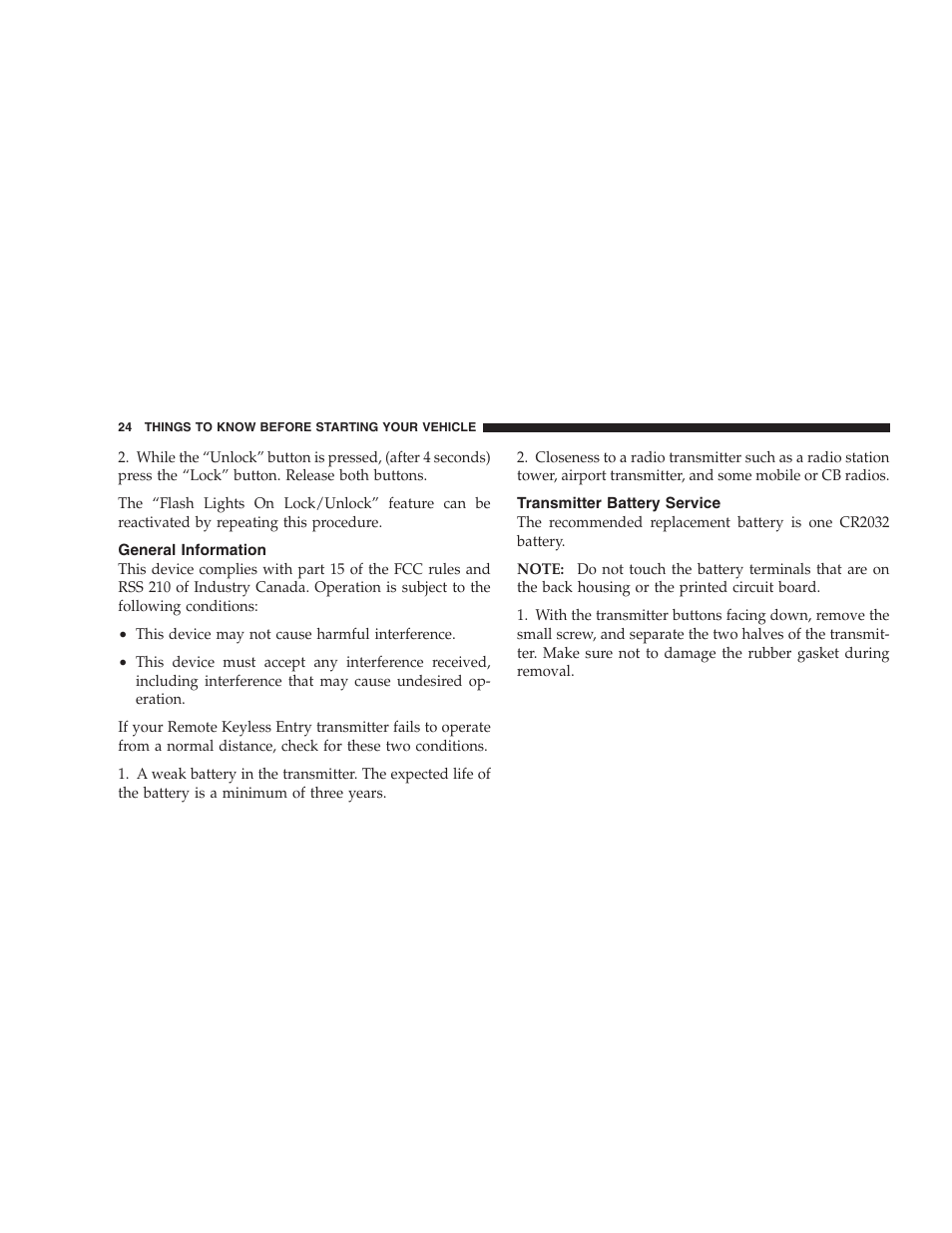 General information, Transmitter battery service | Jeep 2006 Commander User Manual | Page 24 / 440