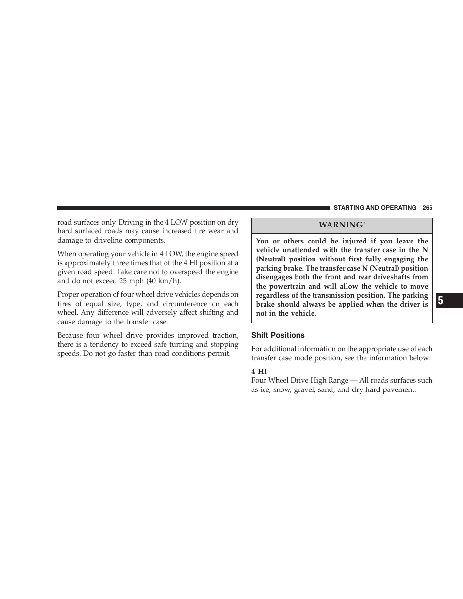 Shift positions | Jeep 2006 Commander User Manual | Page 265 / 440