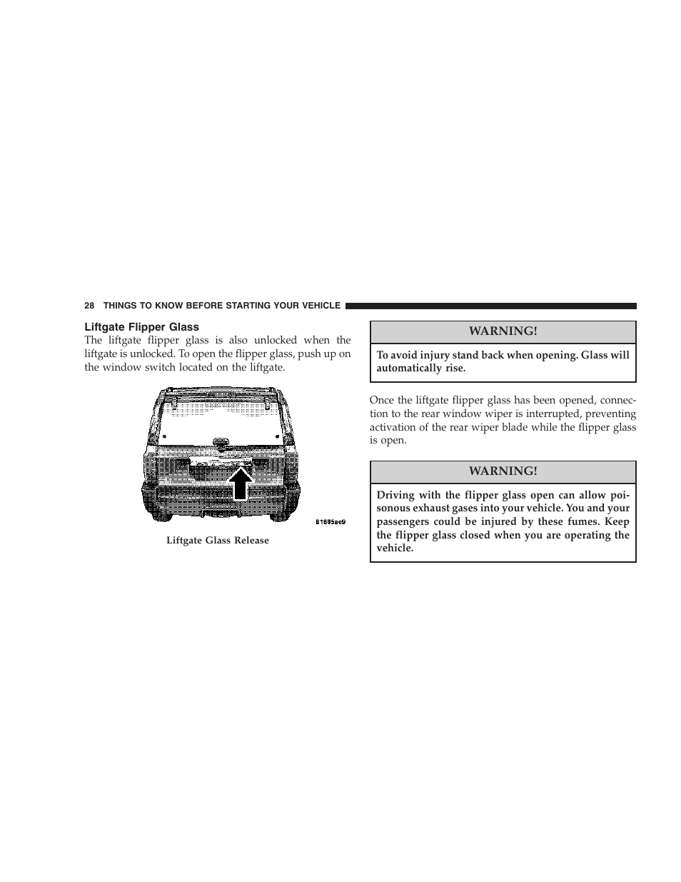 Liftgate flipper glass | Jeep 2006 Commander User Manual | Page 28 / 440