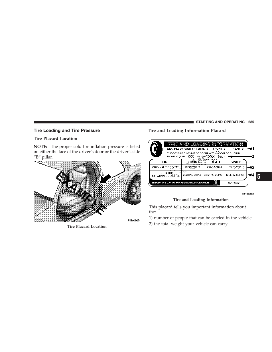 Tire loading and tire pressure | Jeep 2006 Commander User Manual | Page 285 / 440