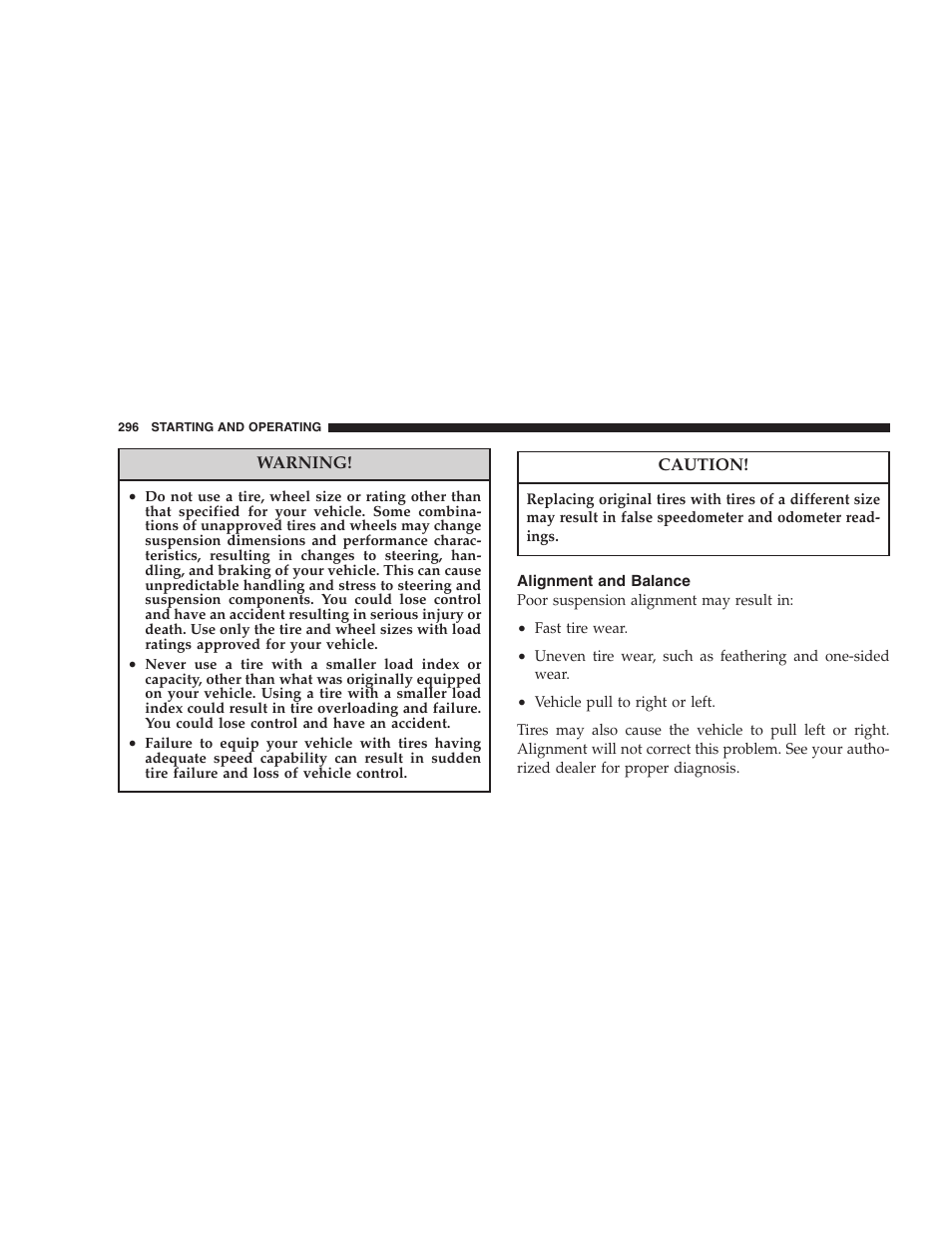 Alignment and balance | Jeep 2006 Commander User Manual | Page 296 / 440