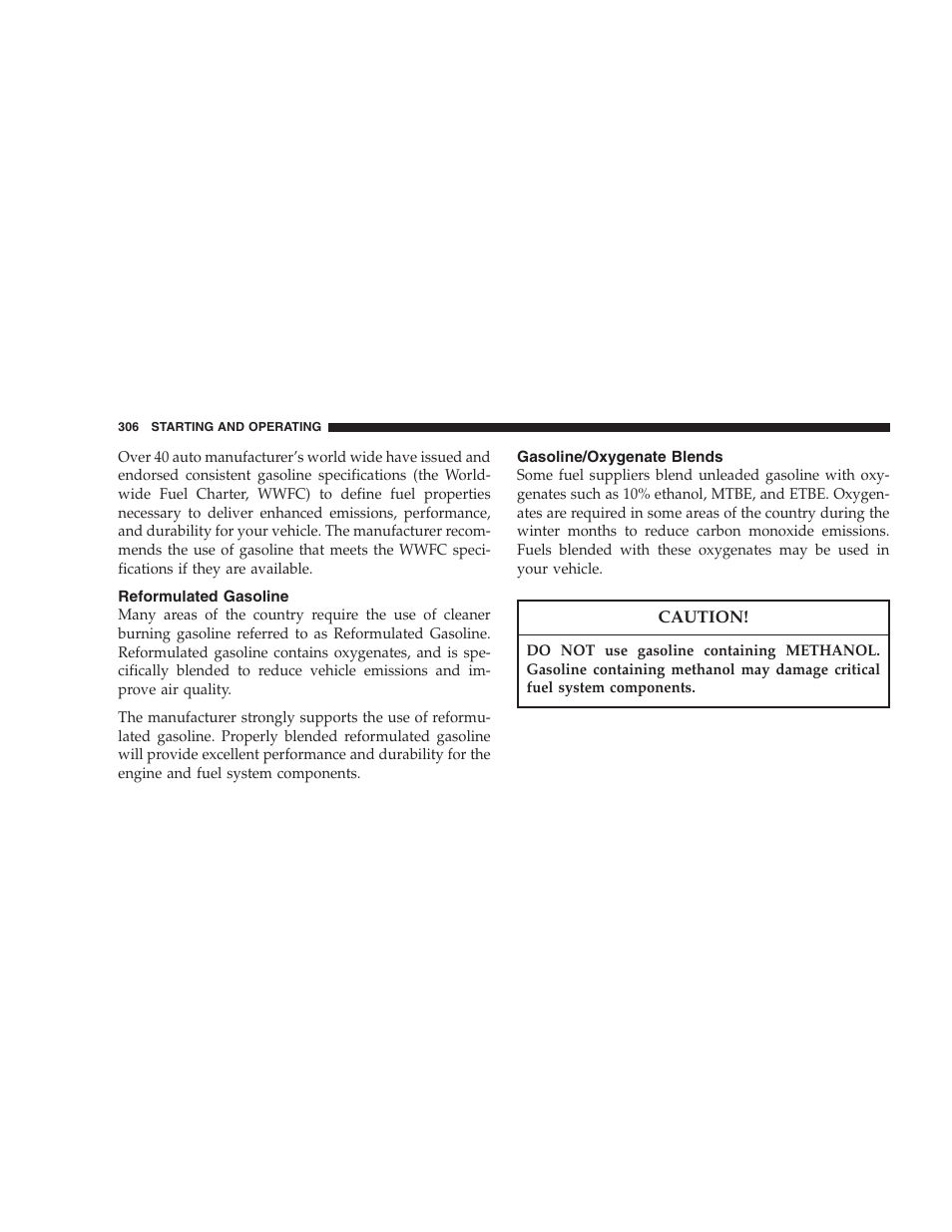 Reformulated gasoline, Gasoline/oxygenate blends | Jeep 2006 Commander User Manual | Page 306 / 440