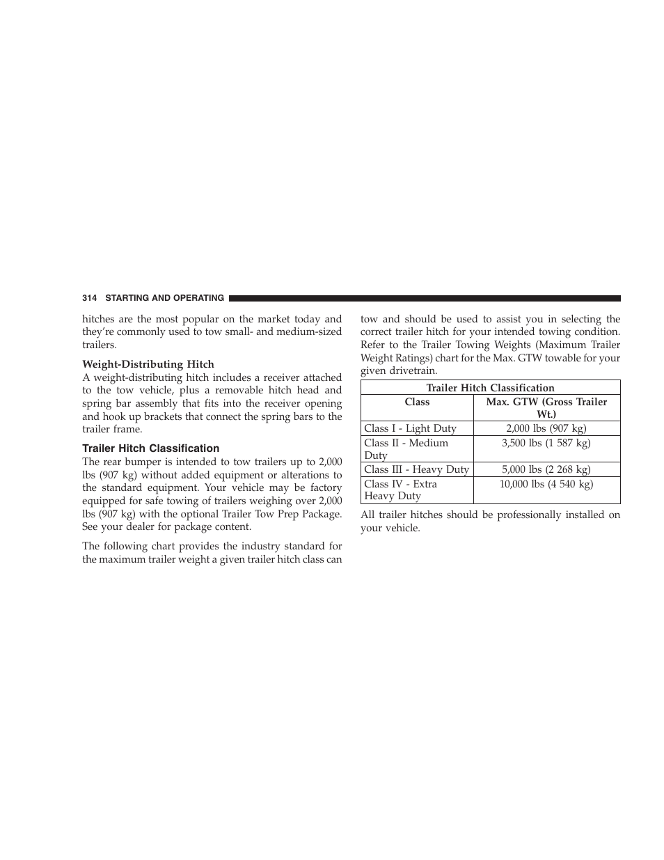 Trailer hitch classification | Jeep 2006 Commander User Manual | Page 314 / 440