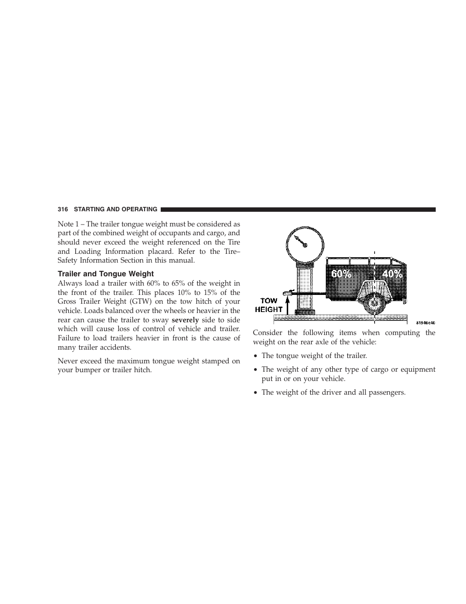 Trailer and tongue weight | Jeep 2006 Commander User Manual | Page 316 / 440