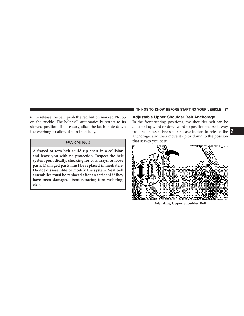 Adjustable upper shoulder belt anchorage | Jeep 2006 Commander User Manual | Page 37 / 440