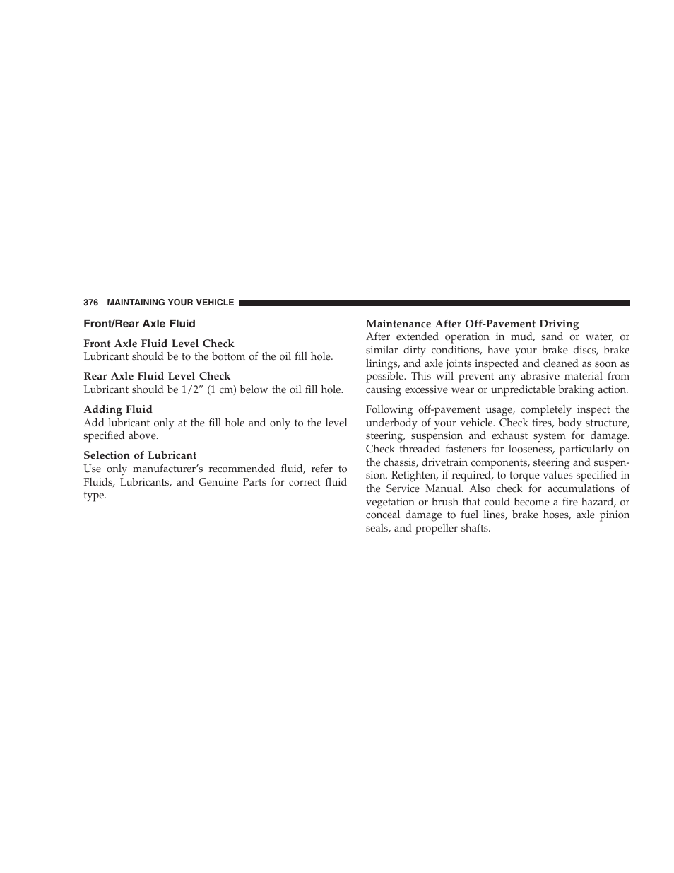 Front/rear axle fluid | Jeep 2006 Commander User Manual | Page 376 / 440