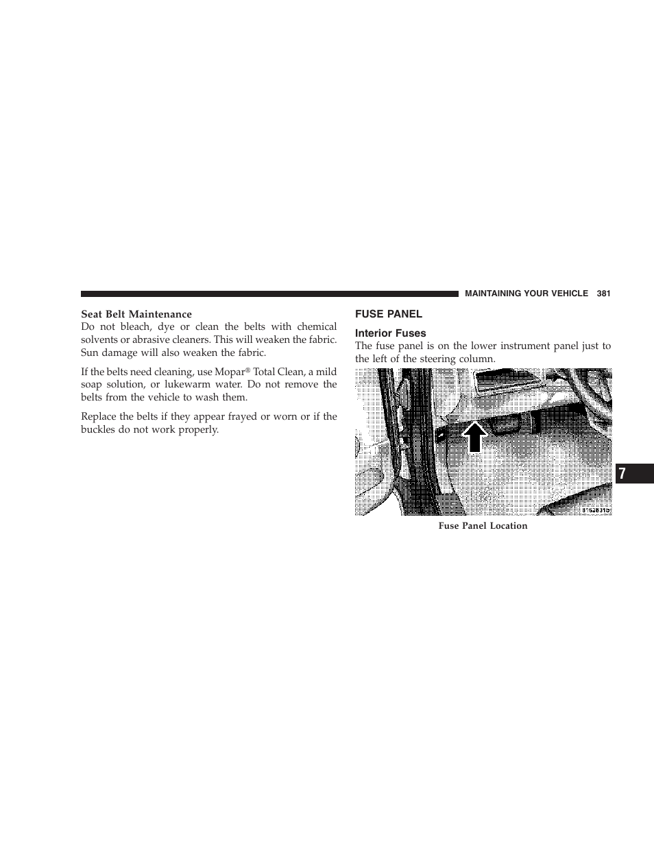 Fuse panel, Interior fuses | Jeep 2006 Commander User Manual | Page 381 / 440