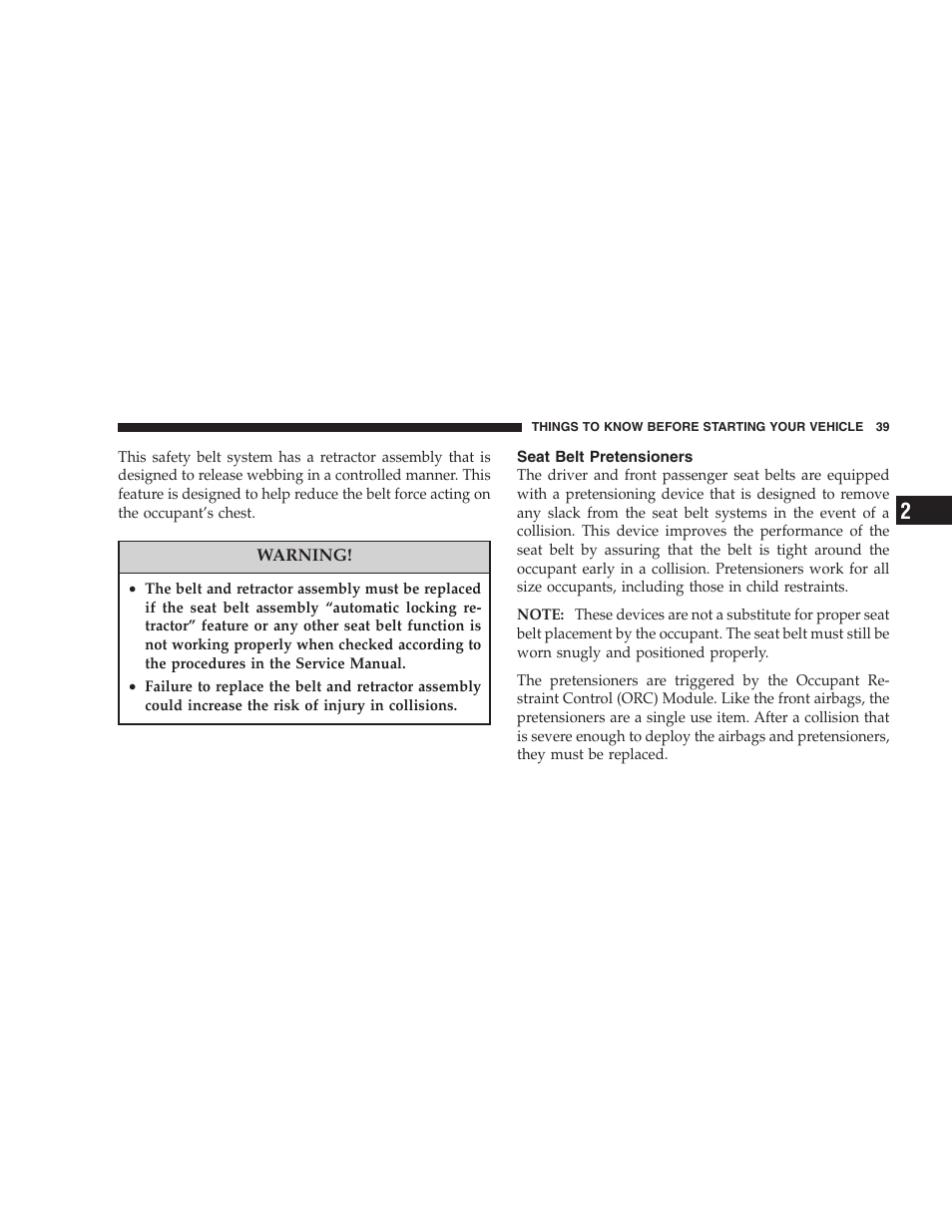 Seat belt pretensioners | Jeep 2006 Commander User Manual | Page 39 / 440