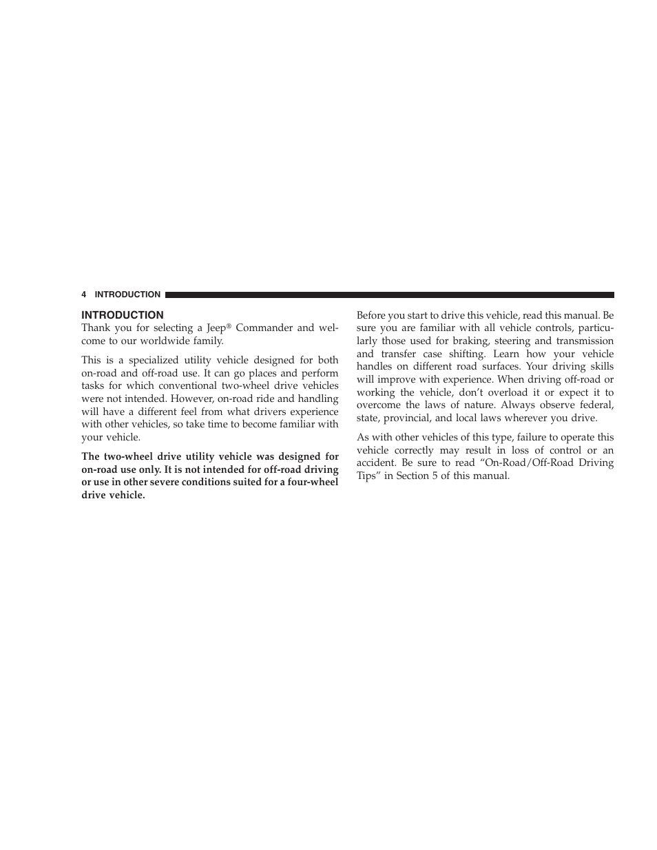 Introduction | Jeep 2006 Commander User Manual | Page 4 / 440