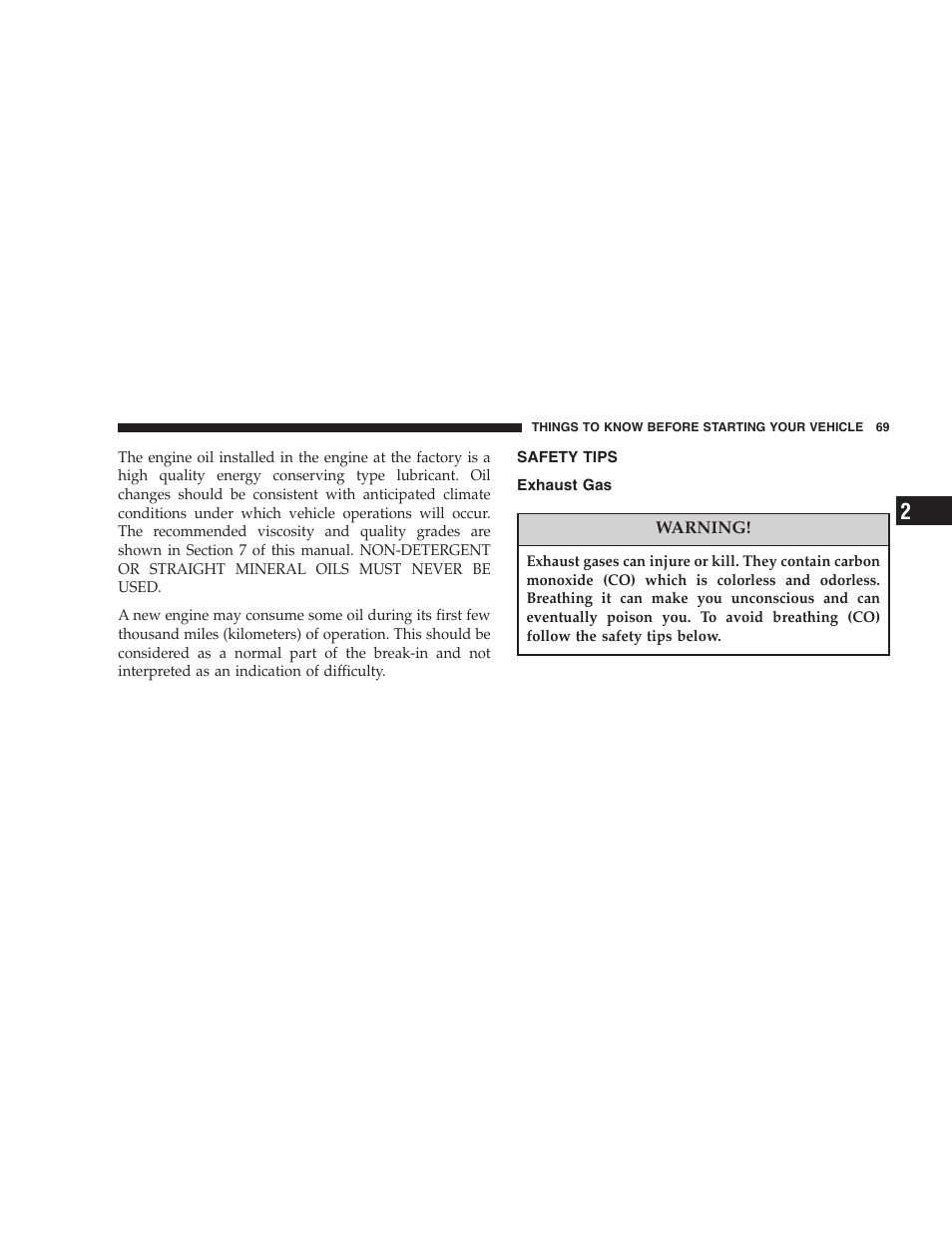 Safety tips, Exhaust gas | Jeep 2006 Commander User Manual | Page 69 / 440