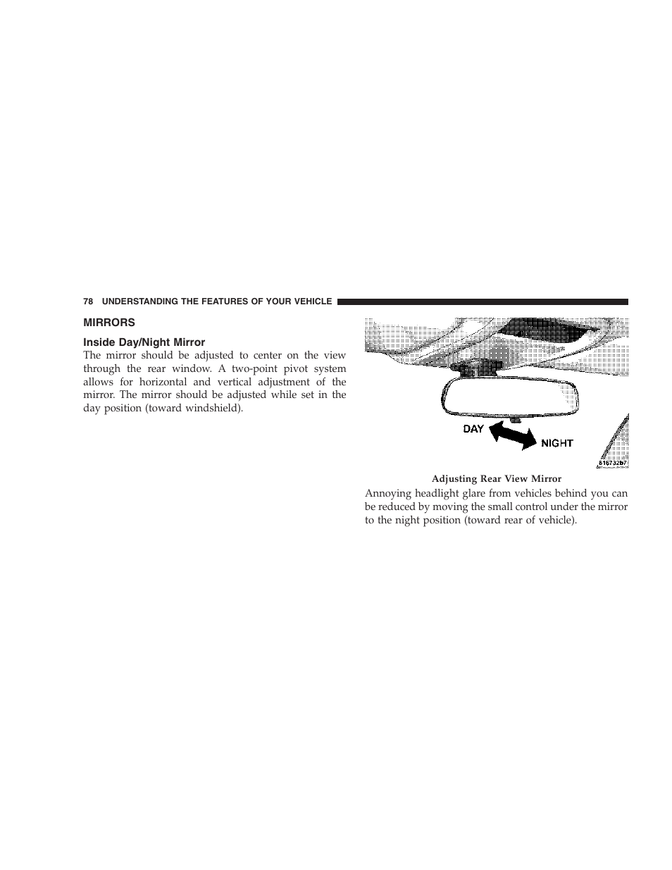 Mirrors, Inside day/night mirror | Jeep 2006 Commander User Manual | Page 78 / 440