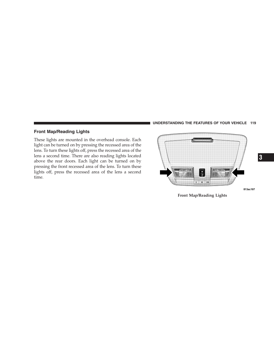 Front map/reading lights | Jeep 2006 Grand Cherokee SRT User Manual | Page 119 / 392
