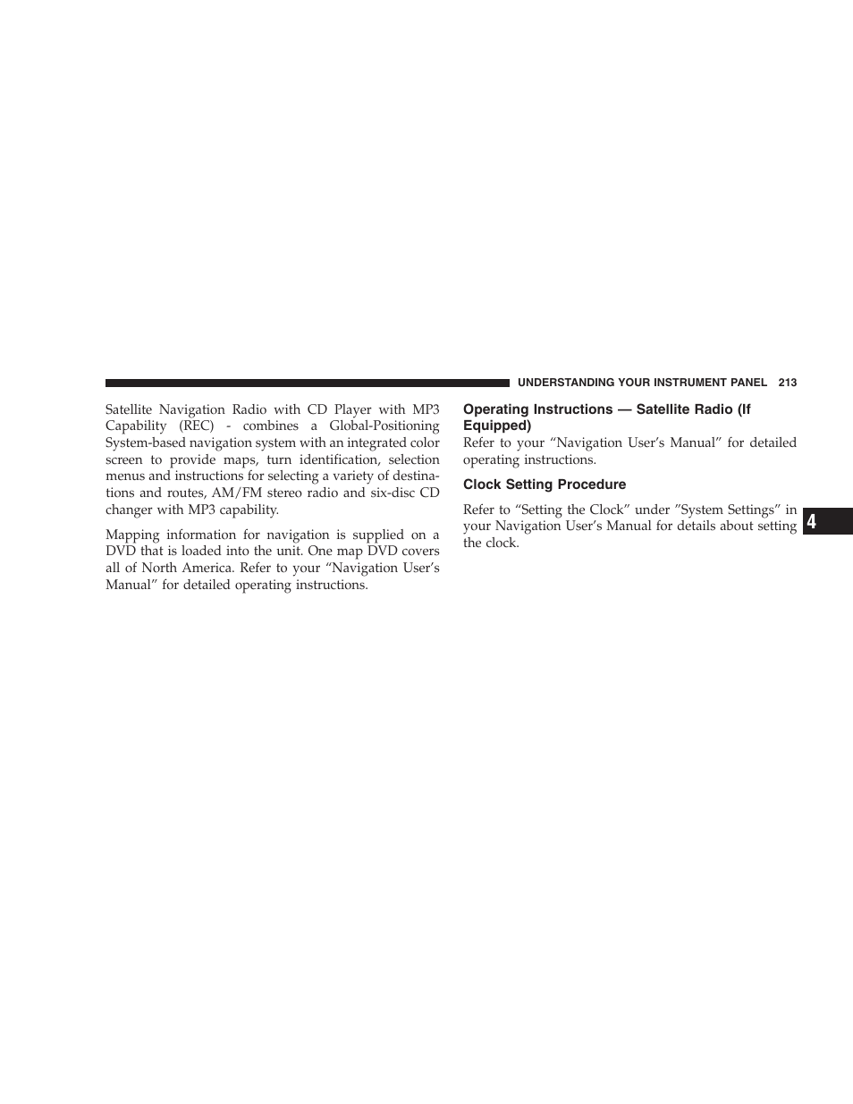Operating instructions — satellite radio, If equipped), Clock setting procedure | Jeep 2006 Grand Cherokee SRT User Manual | Page 213 / 392