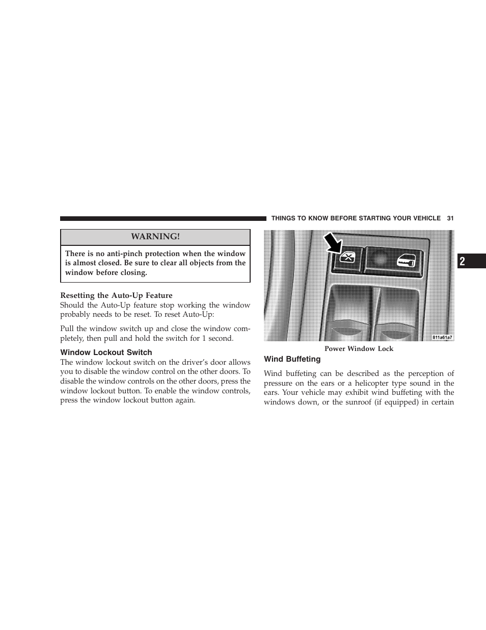 Window lockout switch, Wind buffeting | Jeep 2006 Grand Cherokee SRT User Manual | Page 31 / 392