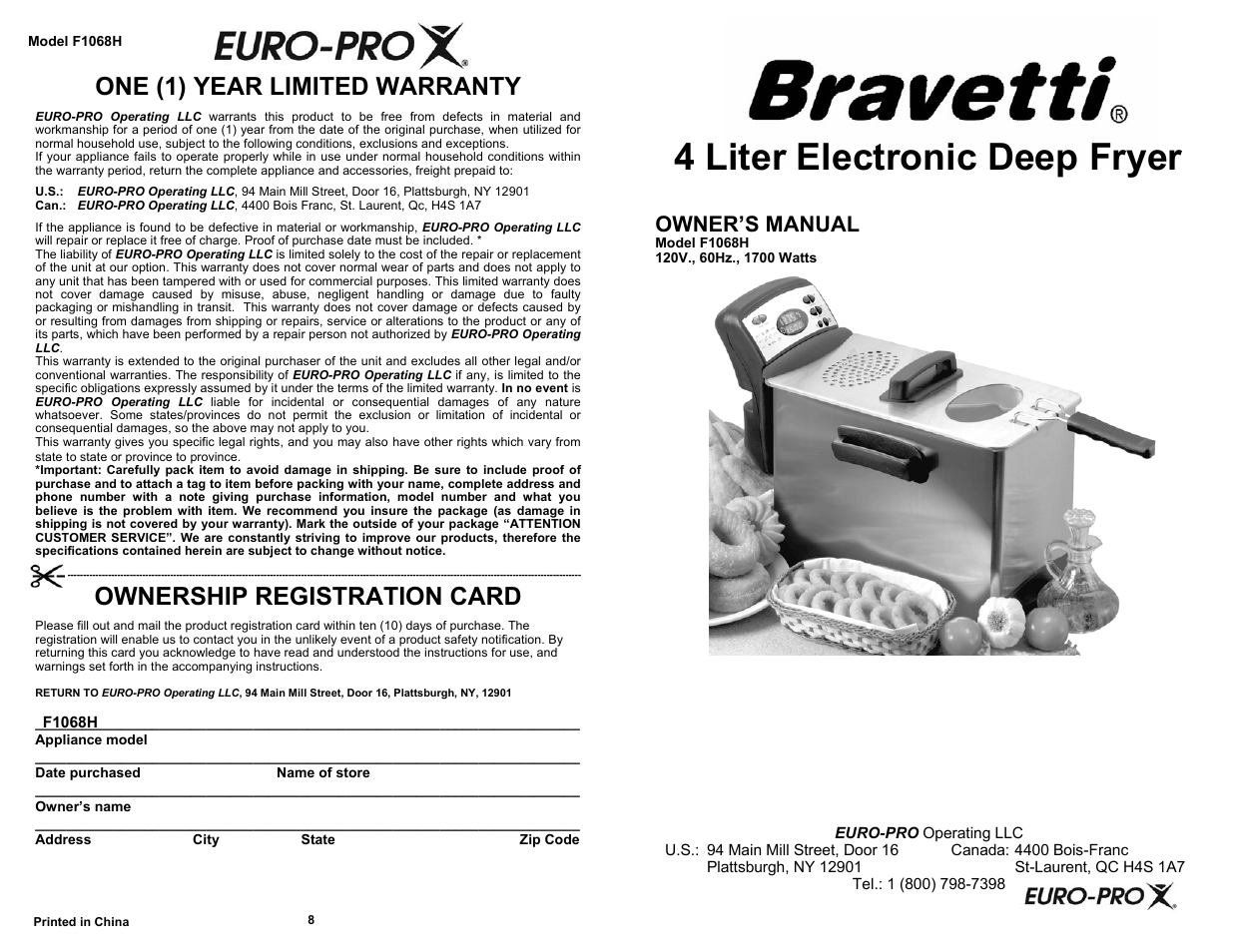 Bravetti F1068H User Manual | 6 pages