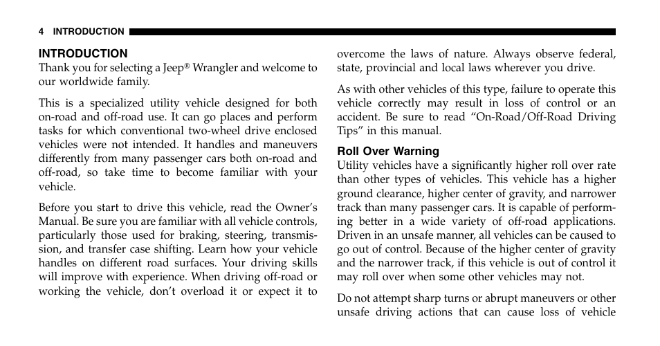 Jeep 2006 Wrangler User Manual | Page 4 / 368