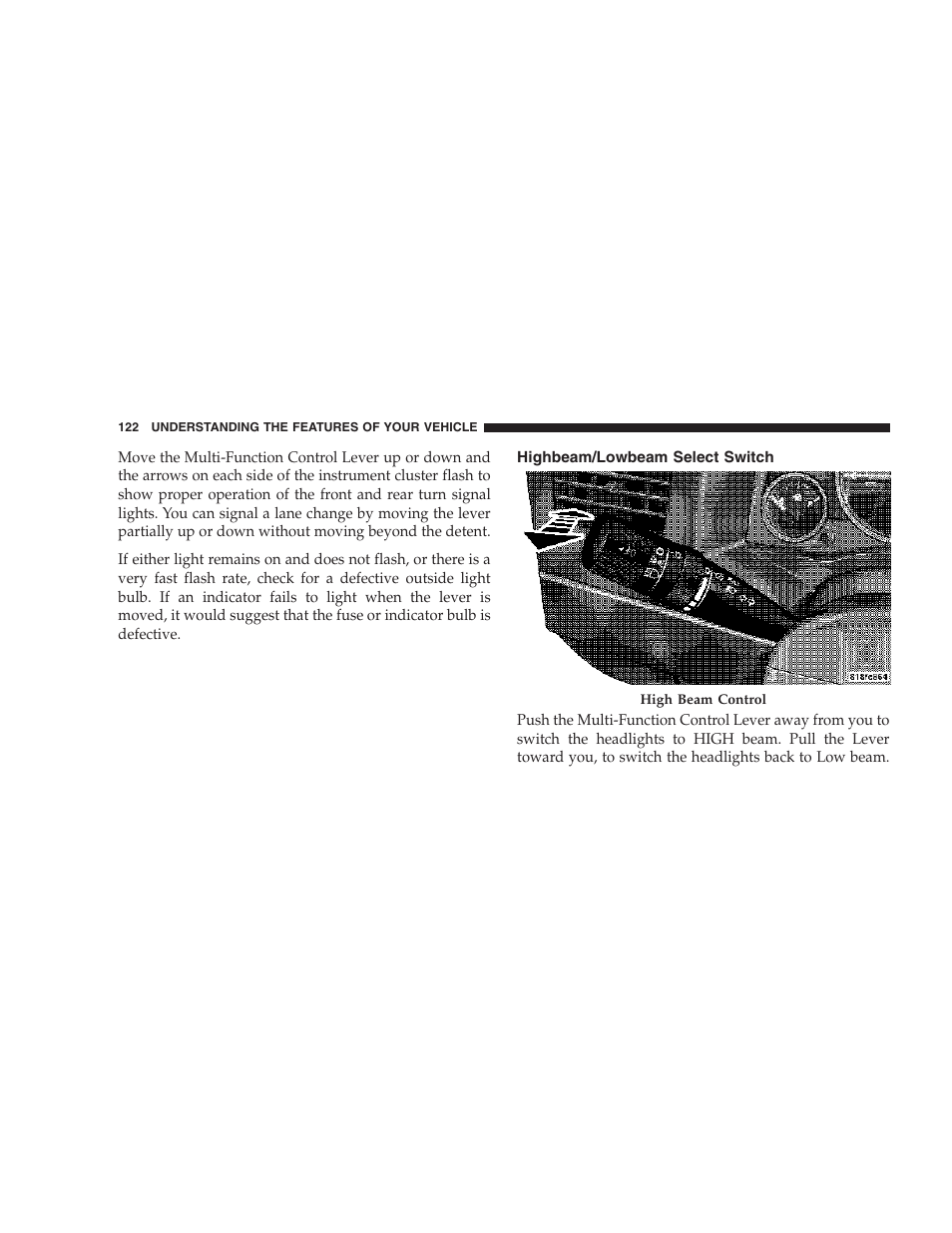 Highbeam/lowbeam select switch | Jeep 2007 Compass User Manual | Page 122 / 408