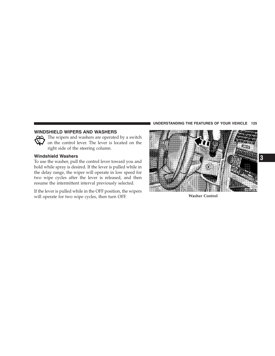 Windshield wipers and washers, Windshield washers | Jeep 2007 Compass User Manual | Page 125 / 408