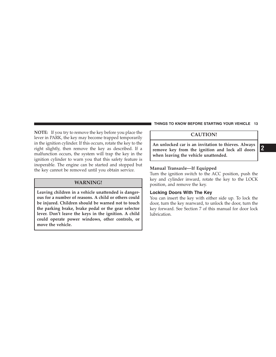 Locking doors with the key | Jeep 2007 Compass User Manual | Page 13 / 408