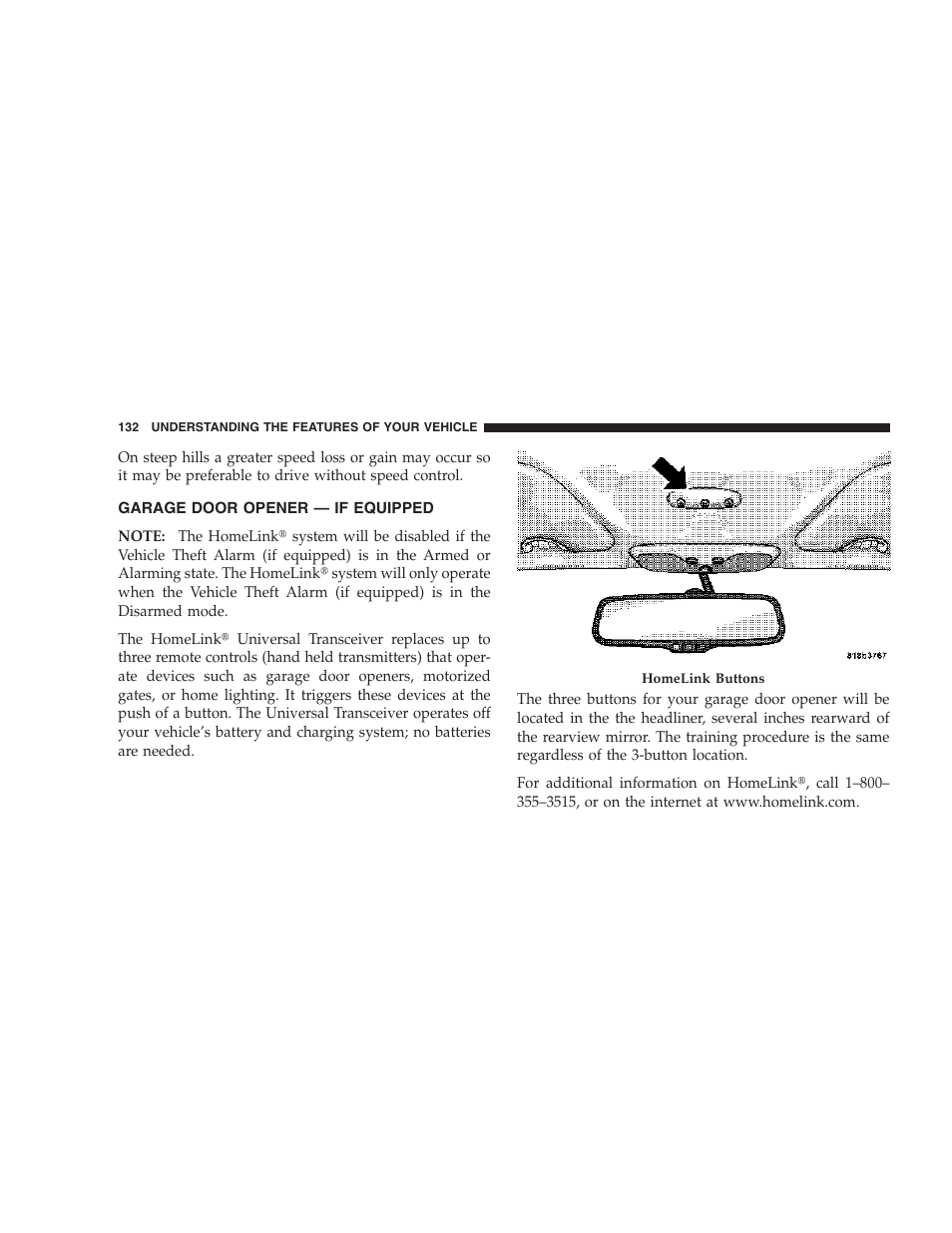 Garage door opener — if equipped | Jeep 2007 Compass User Manual | Page 132 / 408