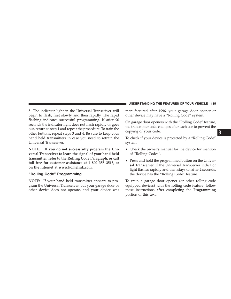 Rolling code” programming | Jeep 2007 Compass User Manual | Page 135 / 408