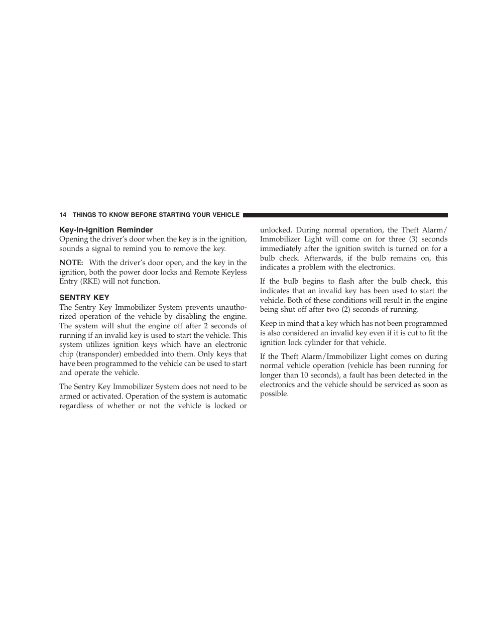 Key-in-ignition reminder, Sentry key | Jeep 2007 Compass User Manual | Page 14 / 408