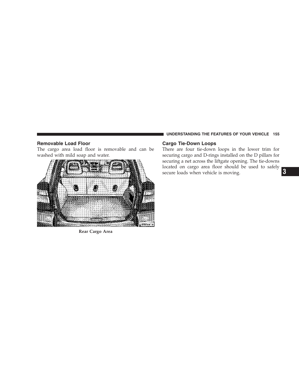 Removable load floor, Cargo tie-down loops | Jeep 2007 Compass User Manual | Page 155 / 408
